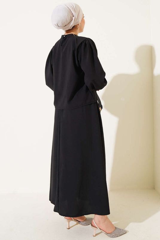 طقم من قطعتين مع تنورة بطول الكاحل وأسود