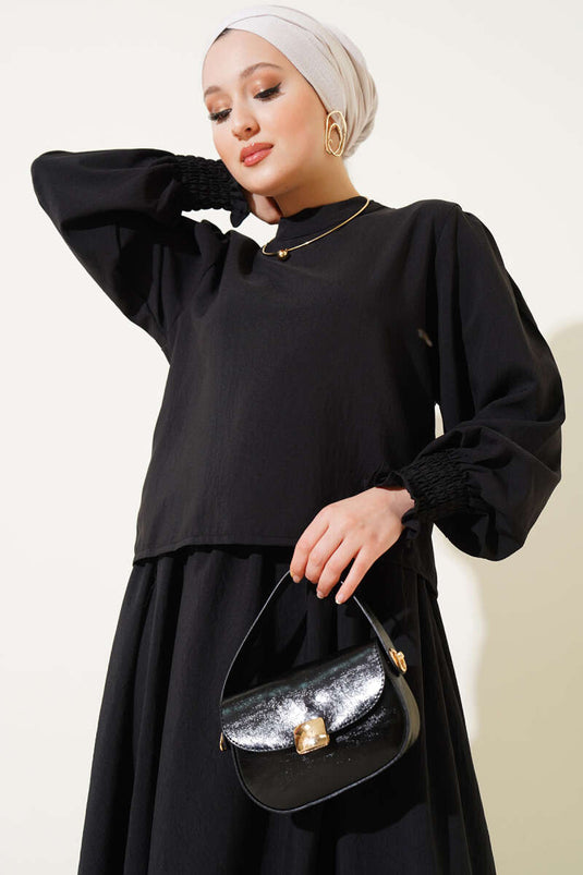 طقم من قطعتين مع تنورة بطول الكاحل وأسود