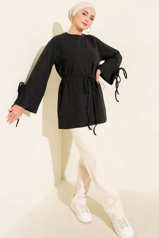 Anthracite Ribbed Tunic with Wrist Straps