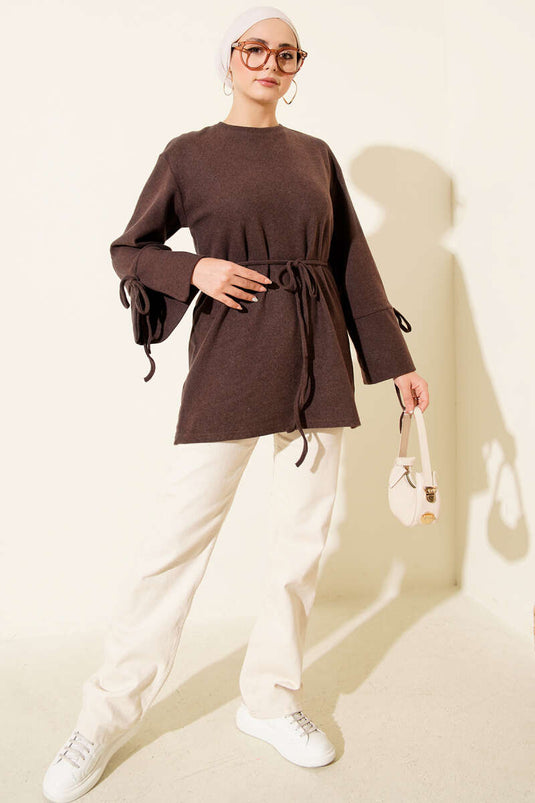 Wrist String Ribbed Cachet Tunic Brown
