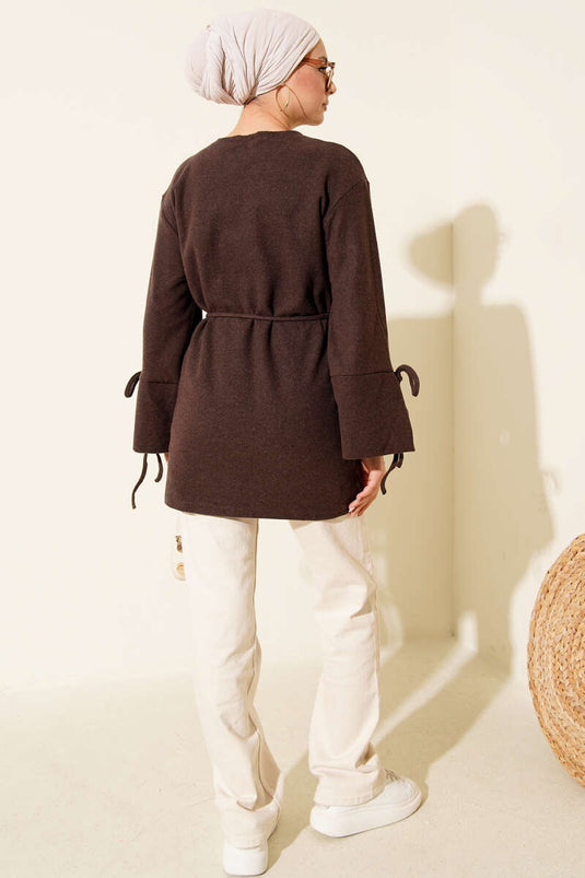 Wrist String Ribbed Cachet Tunic Brown