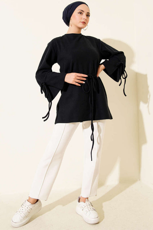 Wrist Corded Cashmere Tunic Navy Blue