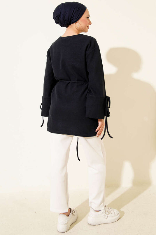 Wrist Corded Cashmere Tunic Navy Blue