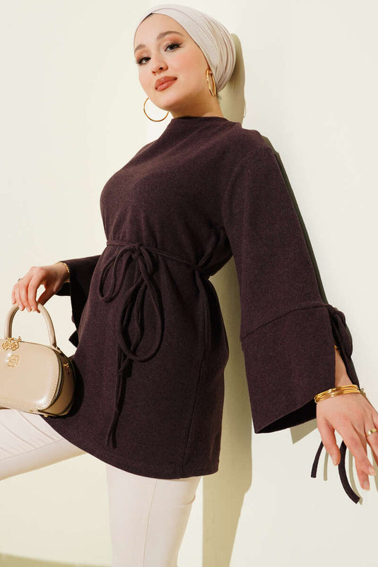 Tunique en drap côtelé à cordon de poignet couleur prune