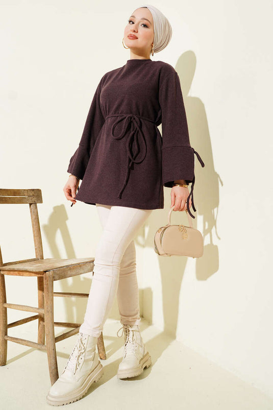 Tunica di panno coste con cordoncino da polso color prugna