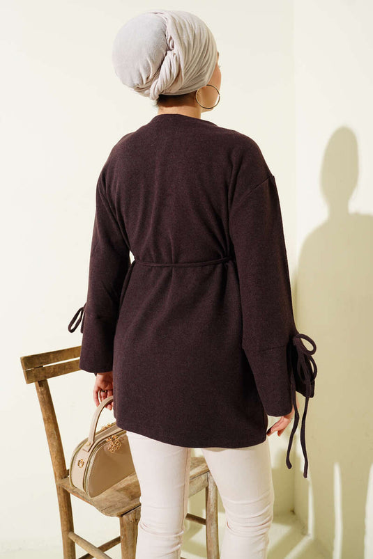 Tunica di panno coste con cordoncino da polso color prugna