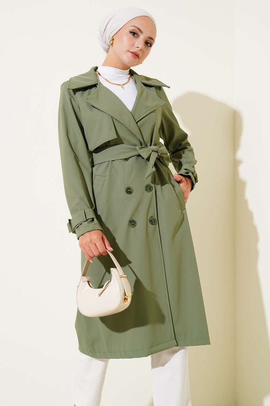 Belted Trench Coat with Ankle Belt Khaki
