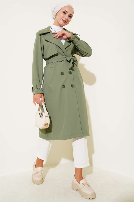 Belted Trench Coat with Ankle Belt Khaki