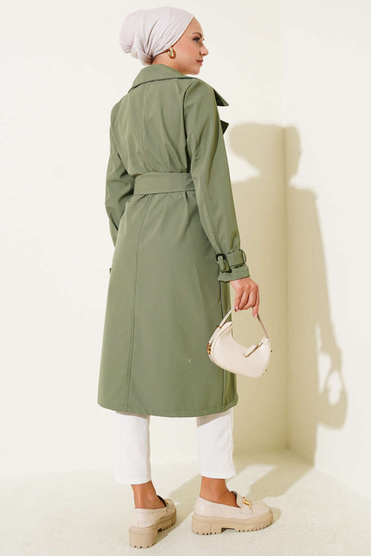 Belted Trench Coat with Ankle Belt Khaki