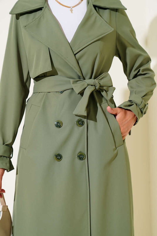 Belted Trench Coat with Ankle Belt Khaki