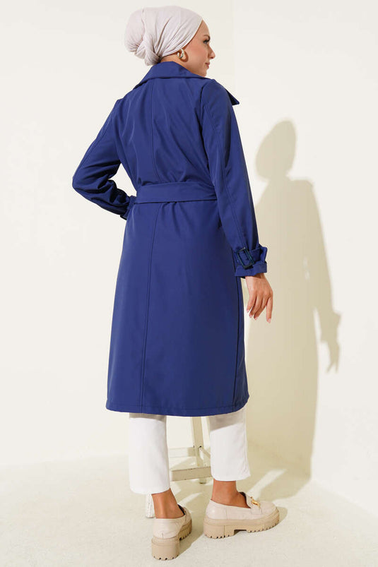 Belted Trench Coat with Ankle Belt Navy Blue