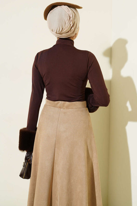 بدلة جسم فروية بكباس للكاحل، لون بني