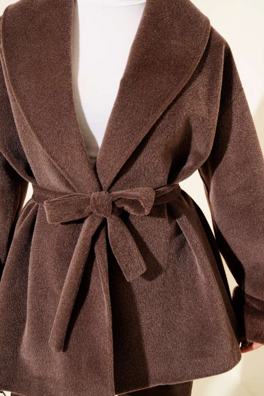 Goldfox Coat with Ankle Fur Belt, Brown