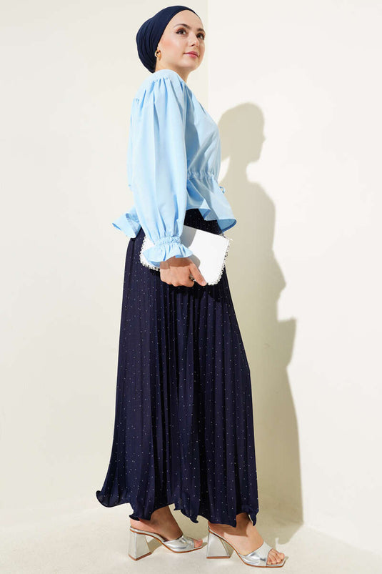 Kurzes Hemd mit Tunnelzug in der Taille, Babyblau