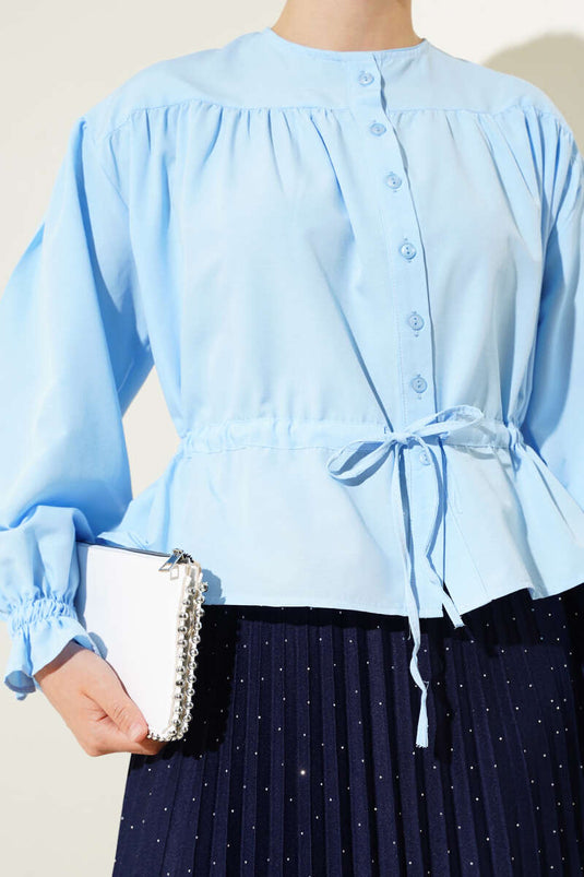 Kurzes Hemd mit Tunnelzug in der Taille, Babyblau