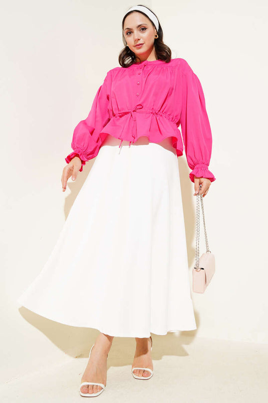 قميص قصير بخصر مطاطي بلون الفوشيا