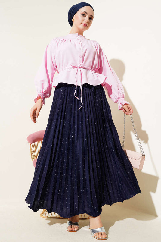 Bilek Lastikli Bel Tünelli Kısa Gömlek Pembe