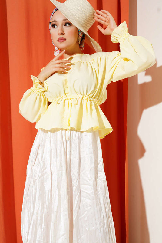 Chemise courte tunnel à taille élastique jaune