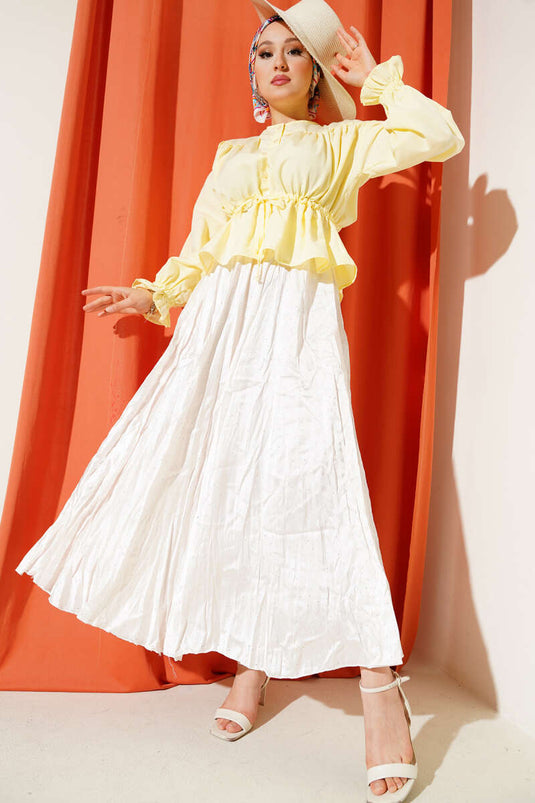 Chemise courte tunnel à taille élastique jaune