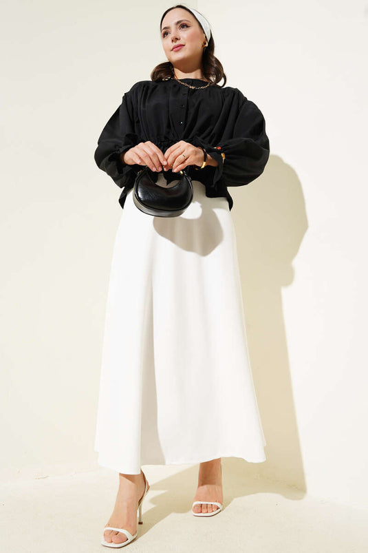 قميص قصير أسود بخصر مطاطي