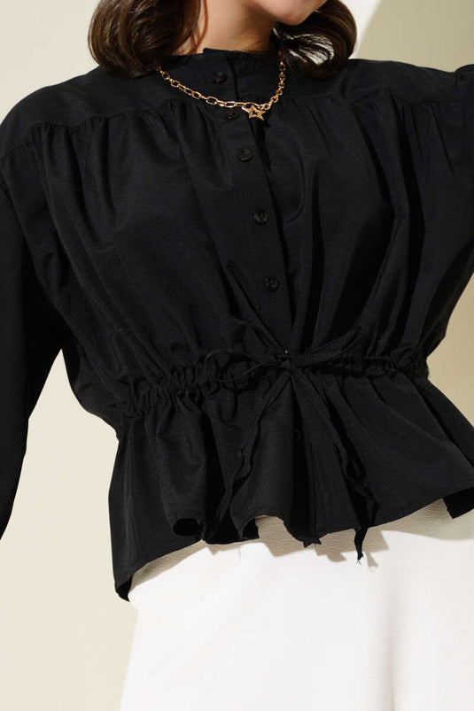 قميص قصير أسود بخصر مطاطي