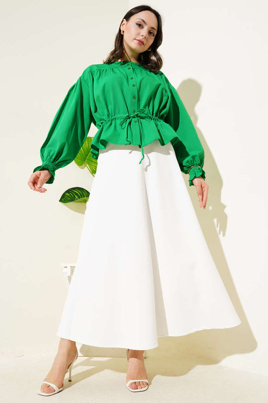 Elastic Waist Tunnel Short Shirt Green
