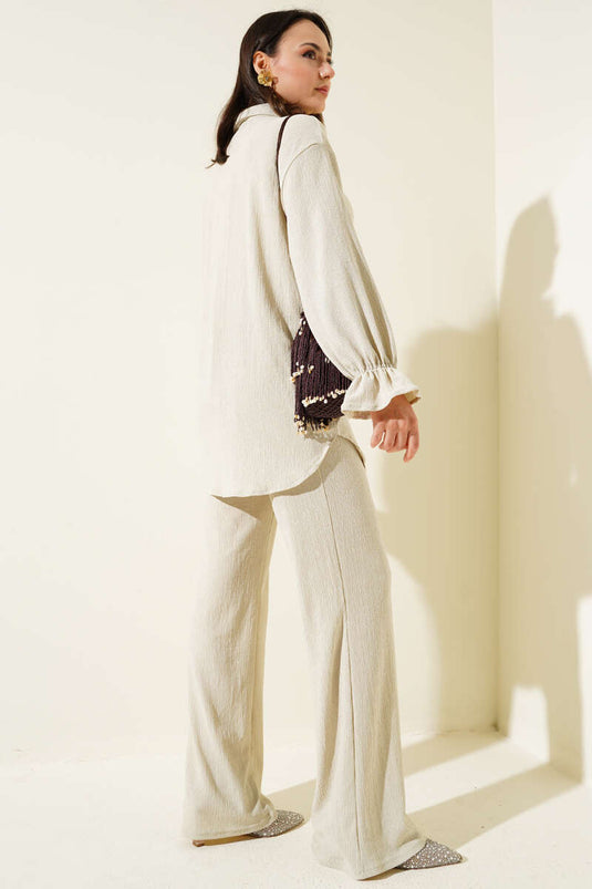 Bilek Lastikli Bürümcük İkili Takım Bej