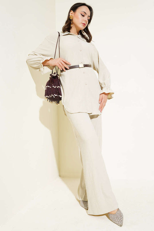 Bilek Lastikli Bürümcük İkili Takım Bej