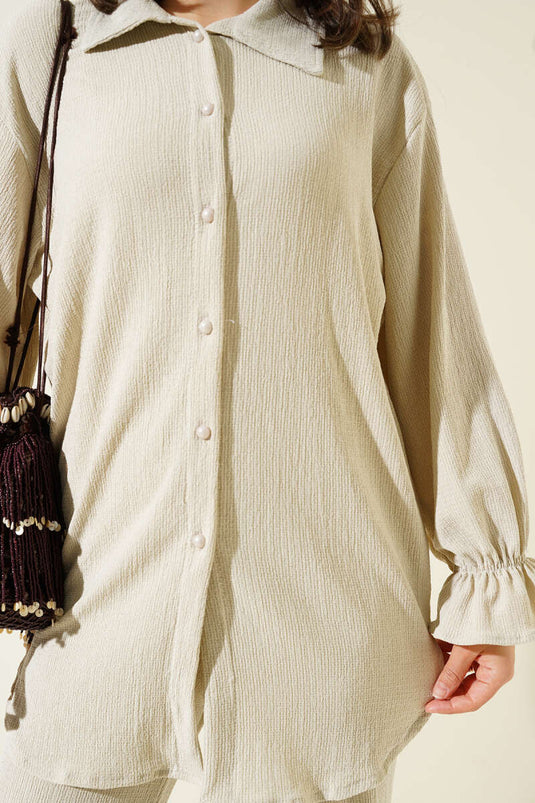 Bilek Lastikli Bürümcük İkili Takım Bej