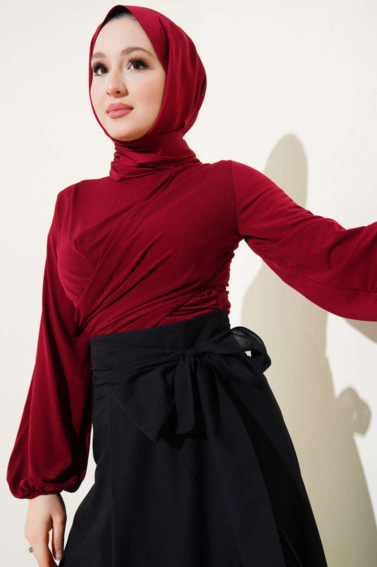 Chemisier élastique à rétrécissement croisé rouge bordeaux