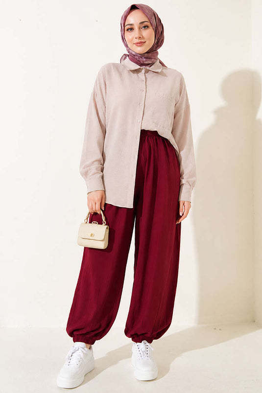 Bordeaux Hosen Mit Taschen Und Elastischem Knöchel