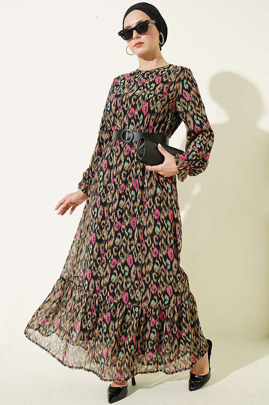 Robe À Motif Avec Ceinture En Mink