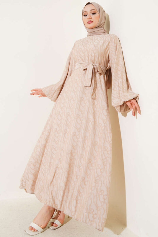 فستان بنمط عقدة الكاحل المطاطية باللون البيج