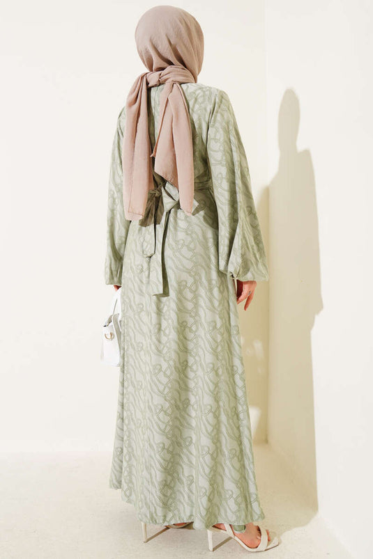 فستان بنمط عقدة كاحل مطاطية باللون الأخضر اللوزي