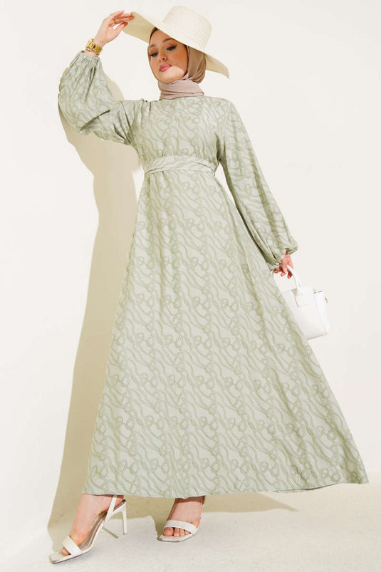 فستان بنمط عقدة كاحل مطاطية باللون الأخضر اللوزي