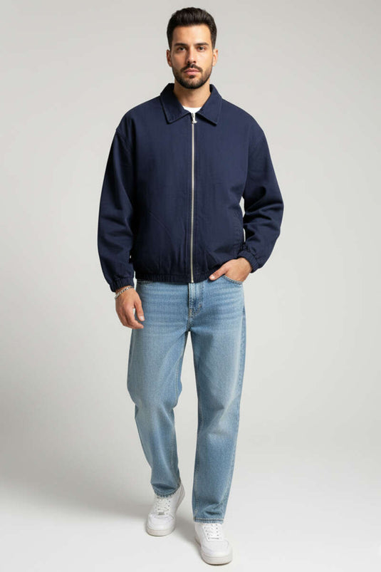 Veste pour homme avec chevilles élastiquées et fermeture éclair, bleu marine