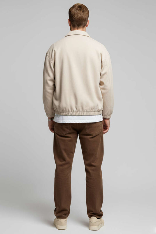 Veste homme à chevilles élastiquées et fermeture éclair, couleur pierre