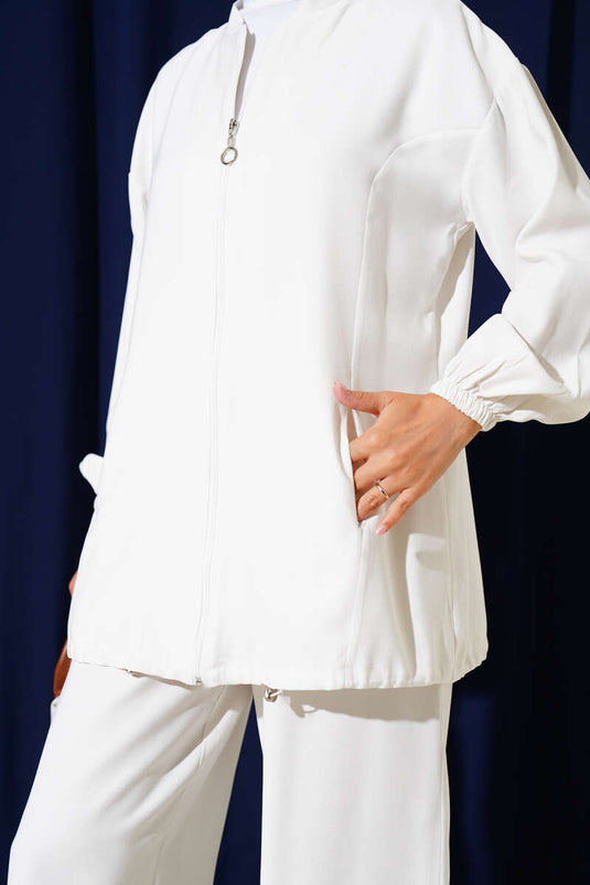 Ensemble deux pièces en Tencel avec élastique à la cheville et fermeture éclair, blanc