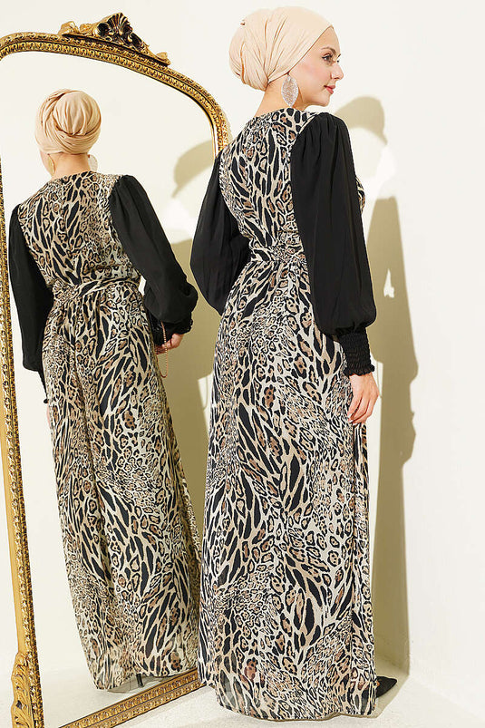 Robe À Manches Banded Avec Motif Léopard