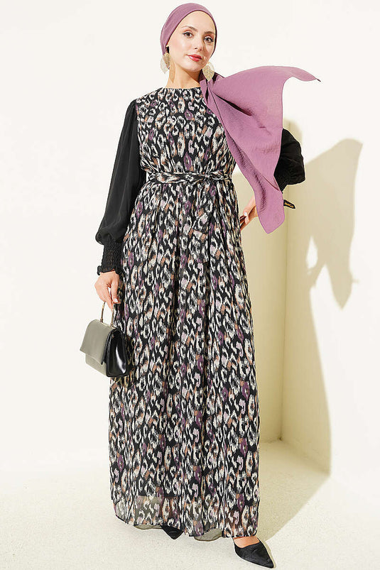 Robe Violette À Volants Et Poignets Élastiqués