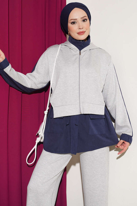 Ensemble De Sweat À Capuche Rayé Gris