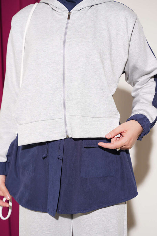 Ensemble De Sweat À Capuche Rayé Gris