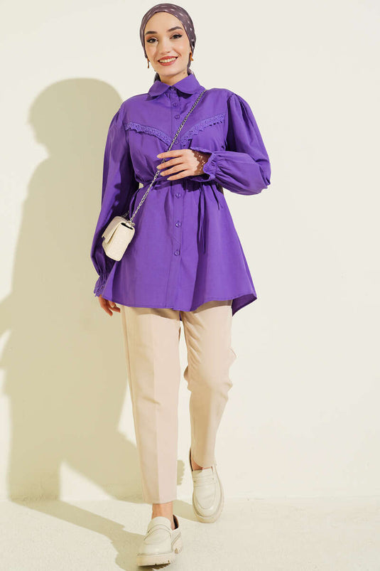 Purple Shirt with Lace Detail and Elastic Cuffs