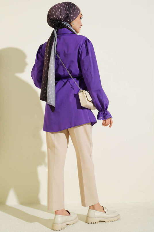 Purple Shirt with Lace Detail and Elastic Cuffs