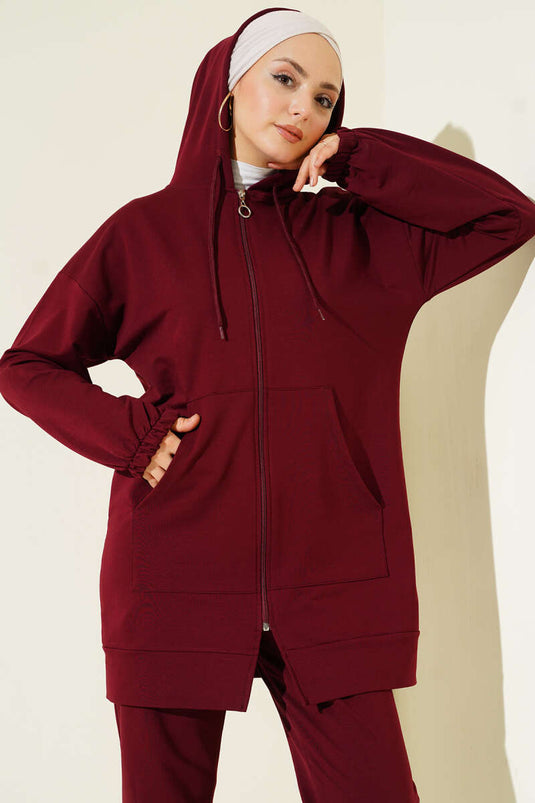 Maroon Two-Piece Set with Hood and Wrist Elastic