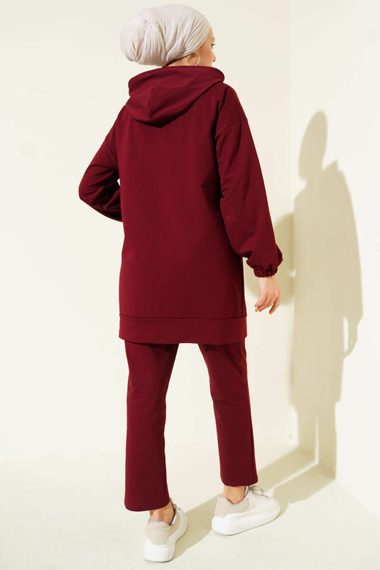 Maroon Two-Piece Set with Hood and Wrist Elastic