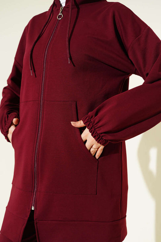 Maroon Two-Piece Set with Hood and Wrist Elastic
