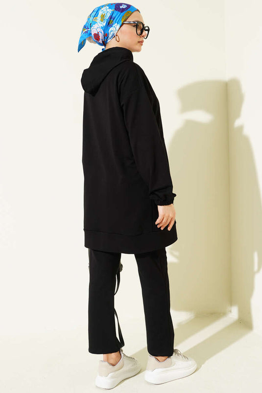 Black Two-Piece Set with Hood and Wrist Elastic