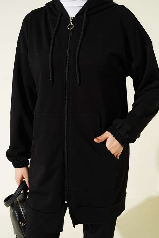 Black Two-Piece Set with Hood and Wrist Elastic