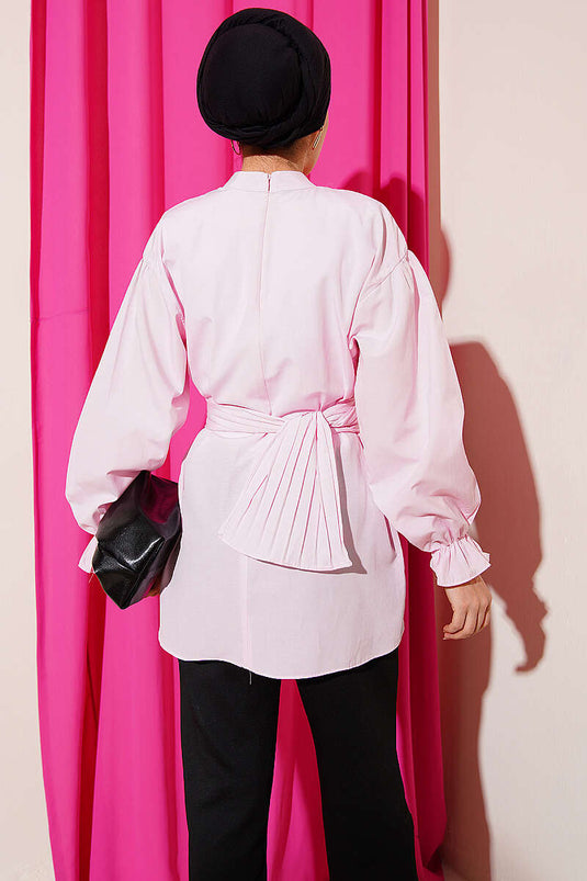 Poplin Tunic with Wrist Elastic and Belt Pink